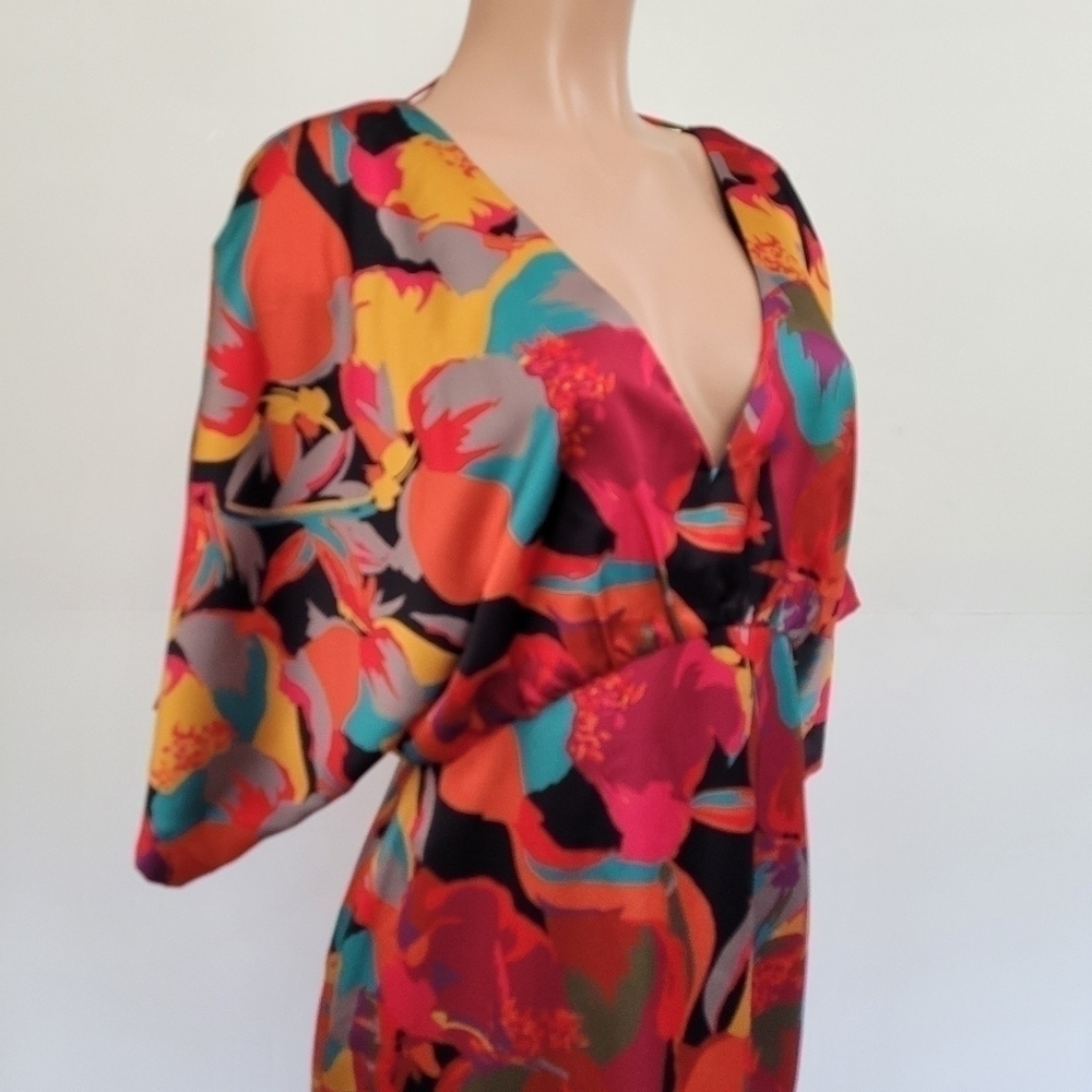 Aidan Mattox Printed Batwing Sleeve Dress 14 - Picture 4 of 11